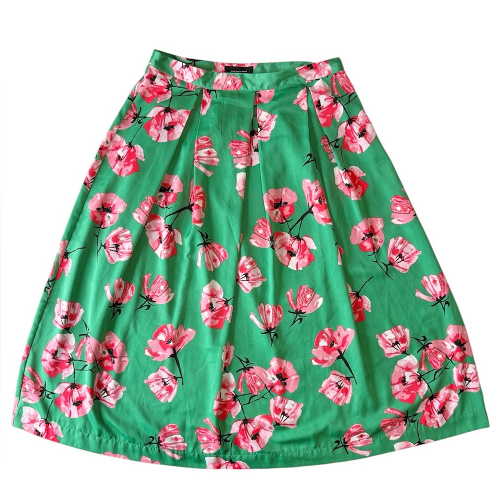 Who What Wear Green and Pink Floral Midi Skirt Womens Size 12 - Picture 3 of 7